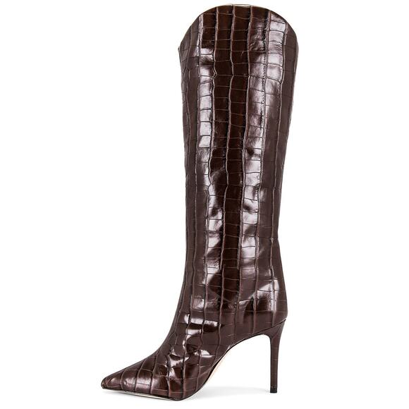 Schutz Maryana Crocodile Embossed Leather Boot Chocolate - 7 - Picture 5 of 8
